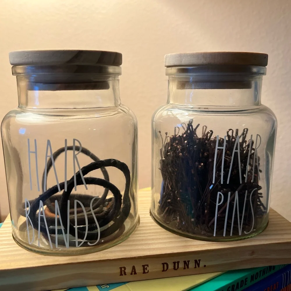 Rae Dunn Glass Jar with Bobby Pins